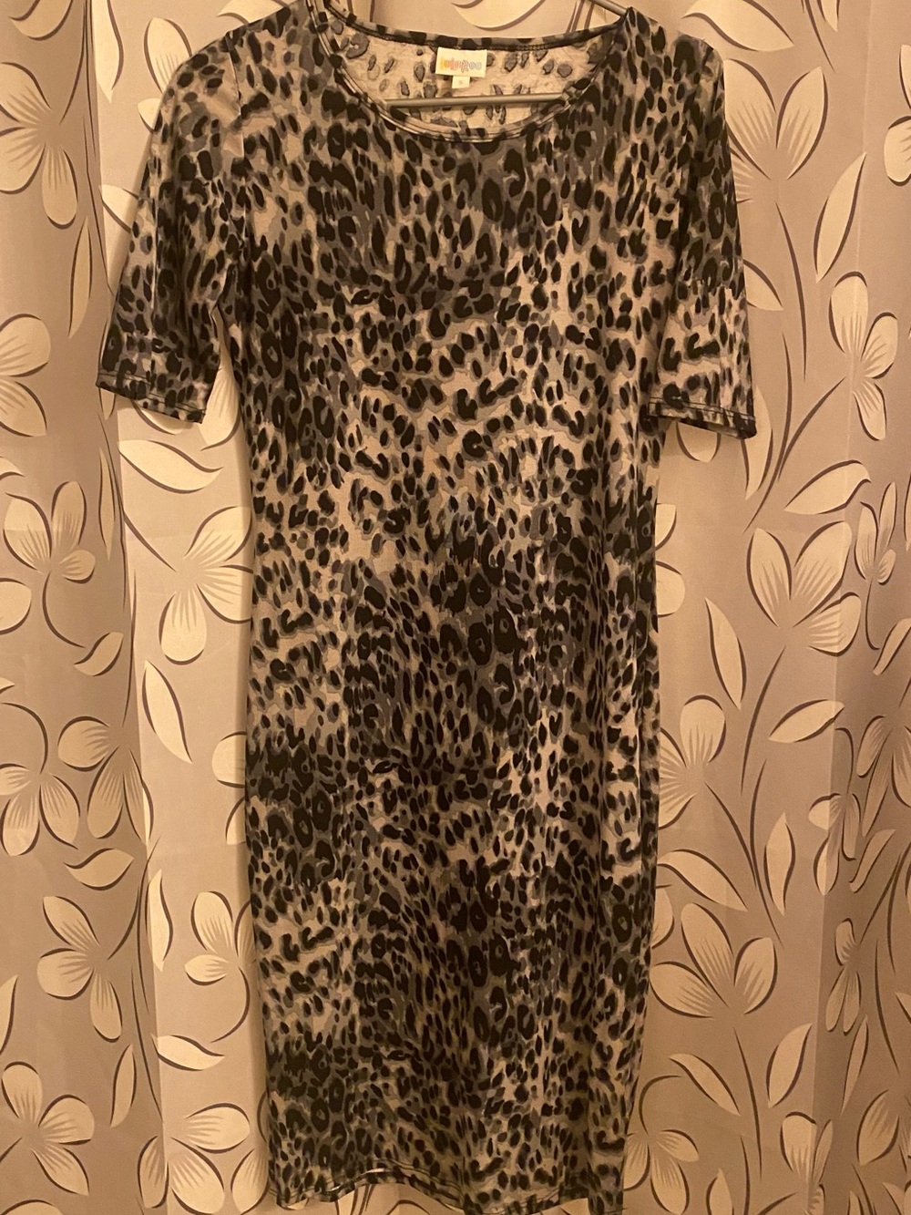 LuLaRoe Midi Dress in Beige and Black Leopard Print